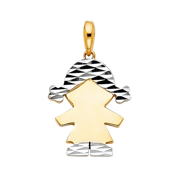 14K Two Tone Gold CZ Girl Pendant